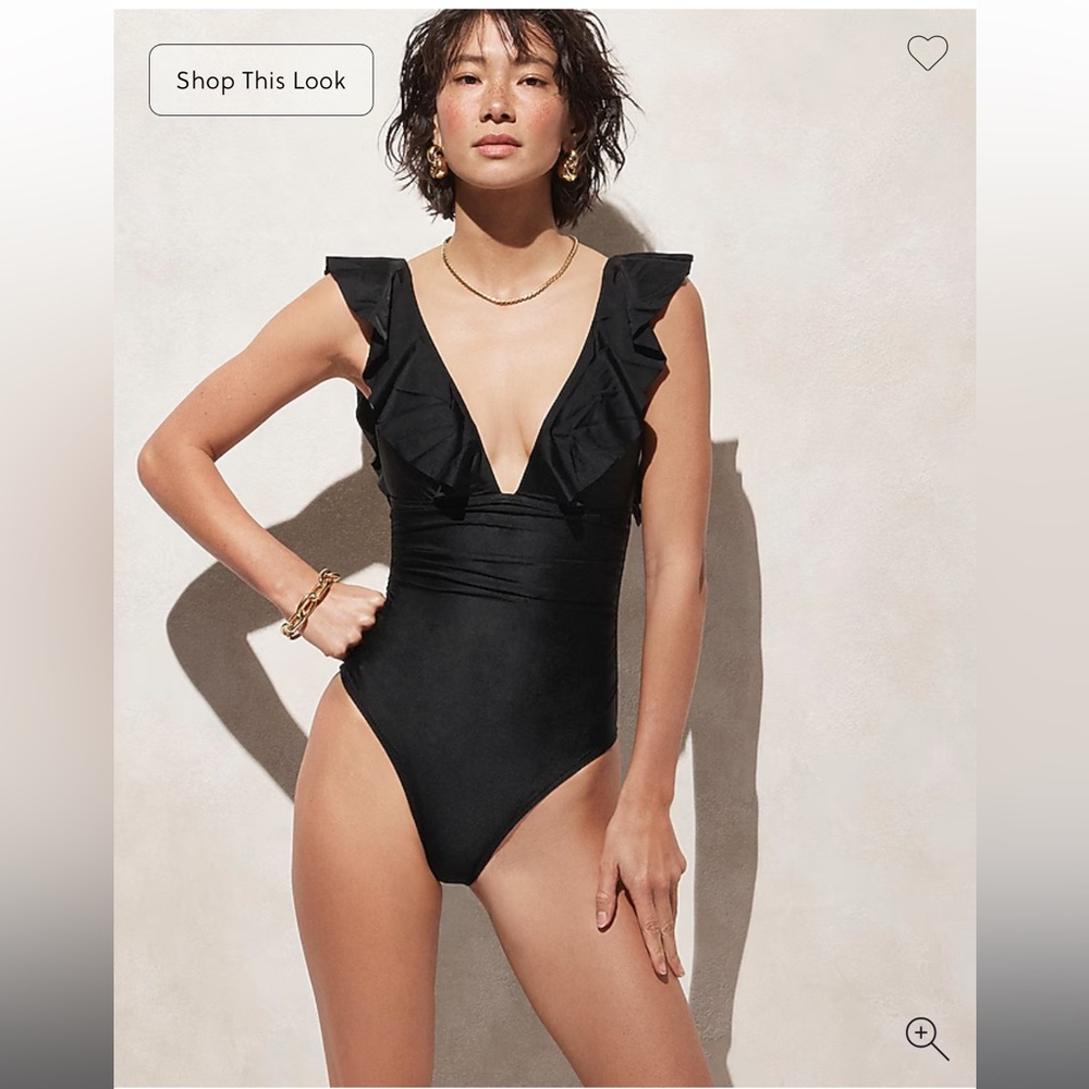 J. Crew Black Ruched ruffle one-piece swimsuit size 6
